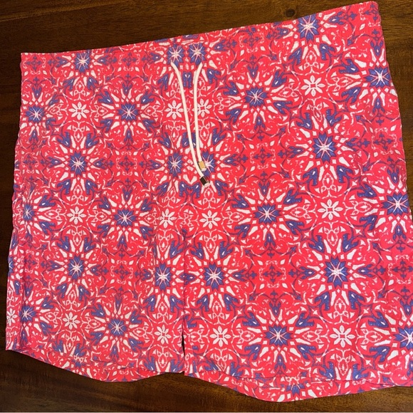 J McLaughlin Men’s Swim Trunks Orange Blue Kaleidoscope w/ 6” Inseam Size Medium - Picture 2 of 9